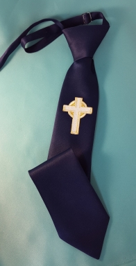 Navy Blue Boy's Tie w/ Gold Cross